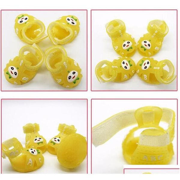 Été nouveau 4 pièces ensemble couleur bonbon sandales pour animaux de compagnie anti-dérapant souple Pvc caoutchouc Yorkshire chaussures dessin animé respirant chaussures pour petits chiens Mz61240u