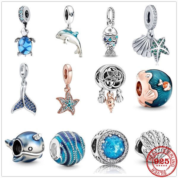 Summer New 925 Silver Charm pulsera Fit Pandora original pulsera para mujer DIY diseñador joyería Blue Ocean Bead Sparkling Turtle colgante colgante regalo