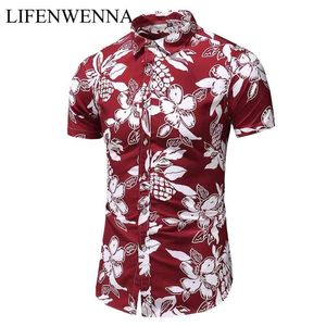 Zomer aankomst shirts heren mode afdrukken korte mouw Hawaiiaans shirt mannelijke casual bloem slanke fit strand shirts plus m-7xl 210331