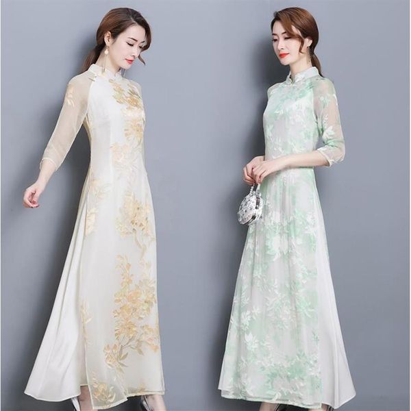 Été nouvelle arrivée vêtements traditionnels ao dai robes longueur au genou robe orientale Femme Cheongsam vietnam qipao robe pour femmes258e