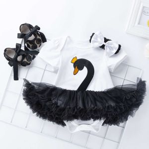 Été Nouveau bébé Swan Swan Swan Sweve Sweetheart Robe Chaussures et Accessoires de cheveux