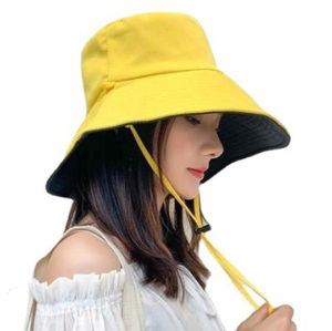 Zomer Nieuwe grote brede runder dames emmer hoed effen kleur opvouwbare uv bescherming buiten strand panama cap zon hoeden