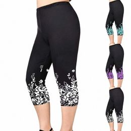 Summer New Casual Sports Yoga Capri Femmes Plus Taille Floral Imprimer Leggings Taille élastique Pantalon court Dames Loisirs Jegging o4e5 #