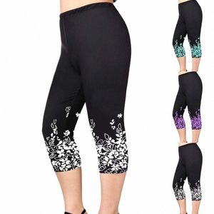 zomer nieuwe casual sport yoga capri vrouwen plus size bloemenprint leggings elastische taille cropped broek dames vrijetijdsbesteding jegging o4e5 #