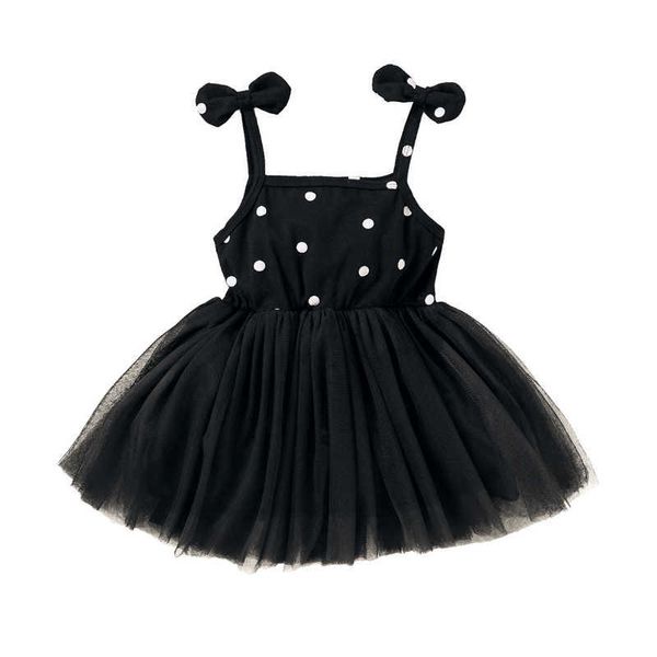 Été nouveau mignon infantile bébé filles robe noir à pois imprimé sans manches dentelle Tutu Mini robe d'été tenue 1-4Y Q0716