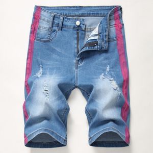 Zomer nieuwe denim shorts heren elastisch gescheurde gat korte jeans casual los ademende broek streetwear mannelijke rechte broek