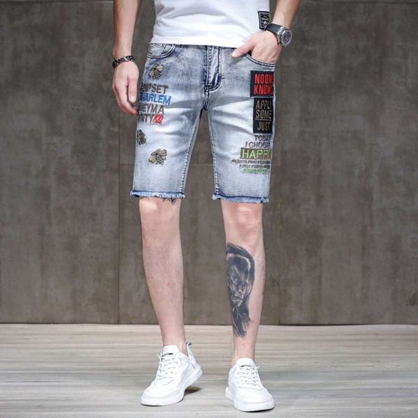 Short en Denim pour hommes, nouveau short d'été, personnalité Non grand public, lettre abeille brodée, Tube droit, ample, taille 5/4, pantalon moyen