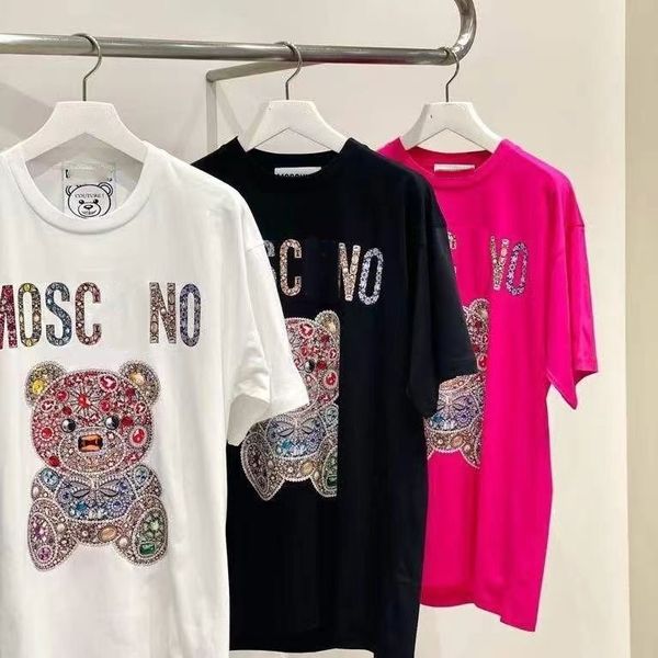 Verano nuevo diseñador Oso camiseta con diamantes calientes Camiseta de algodón para mujer Letras Camiseta de manga corta para hombre de lujo Deportes de ocio al aire libre Tamaño superior para mujer 100 kg