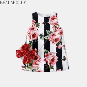 Summer New Europe and American Children's Cotton Wear Girl Printed Dress Children's Big Flower Vest Robes Toddler Dress Q0716