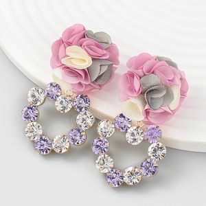 Été nouveau tissu strass Floral coeur boucles d'oreilles décontracté fête élégant bijoux femmes boucles d'oreilles