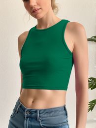 T-shirt court sans manches en coton côtelé pour femmes, nouvelle mode d'été, sexy, slim, côtelé