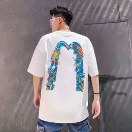 Été Nouvelle marque à la mode EV Fushen pour hommes et femmes Big M Imprimé Carp Jumping Dragon Gate Koi Sleeves T-shirt polyvalent 847663