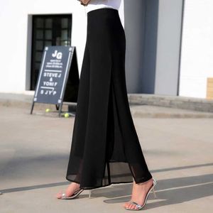Zomer nieuwe vrouwelijke brede pant broek vrouwen hoge taille full length broek vrouwelijke mode losse split chiffon broek mujer q0801