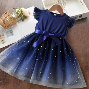 Summer New Flying Sleeves Sequins Mesh Robes For Kids Girls 2024 Children's Princess Robe 2-6 ans Baby Girl Casual Wear L2405 L2405