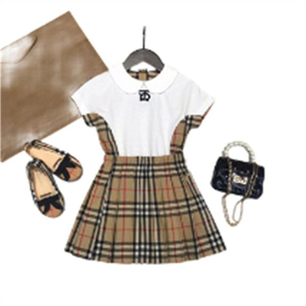 Novedad de verano, camiseta de manga corta con estampado de cuadros de algodón para niña y falda, vestido de princesa de marca de lujo de dos piezas, talla 90-160cm G01