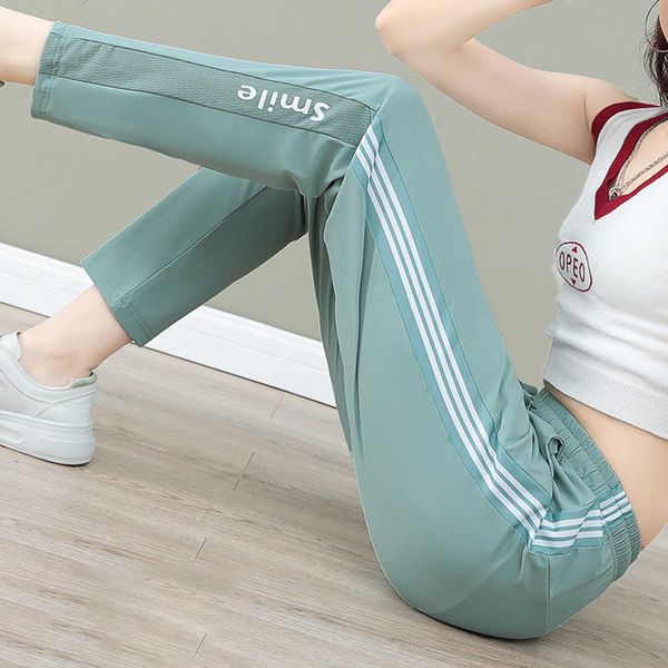 Été nouvelle glace soie séchage rapide sport Camp pantalon femmes trois barres décontracté polyvalent ample mince mince pantalon droit leggings