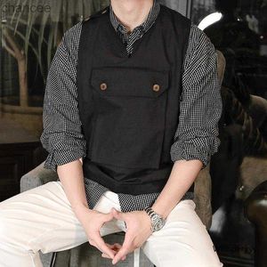 Été nouveau gilet de mode japonaise mâle Vintage personnalité gilet hommes grande poche hauts sans manche noir armée vert HKD230828