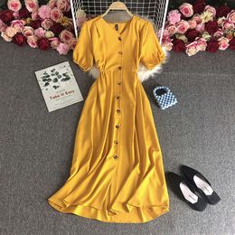 Cardigan à manches courtes, nouvelle édition coréenne, couleur ample et claire, Collection de taille, bouton, longue robe évasée élégante, 834294