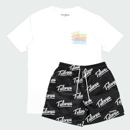 Summer New Men High Street Shorts Sets de manga corta Camiseta sólida de chándal sólido Ropa de marca para hombres 2 piezas