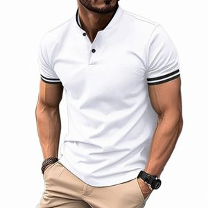 Été Nouveaux hommes Casual Polo à manches courtes Bureau Fi T-shirt à col montant Polo respirant pour hommes Vêtements pour hommes 43Sn #