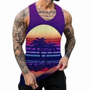 Été Nouveaux hommes Style hawaïen 3D Débardeurs imprimés Casual Vacances Paysage Sports T-shirts Fi Streetwear Sleevel Vest P5XQ #