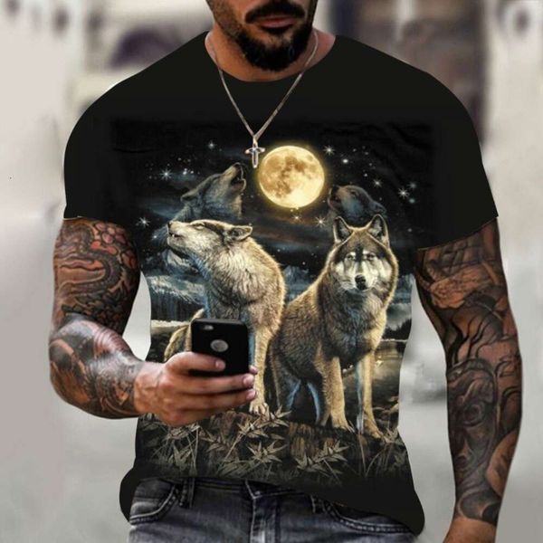 Summer New Men's Light Madury Wolf Pack Wolf Pack 3D Camiseta de manga corta de cuello redondo impreso estampado