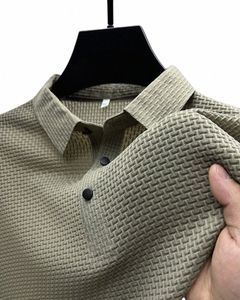 Zomer Nieuwe Mannen Lop-Up Hollow Korte Mouwen Polo Shirt Ijs Zijde Ademend Busin Fi T-shirt Mannelijke merk Kleding T5cP #