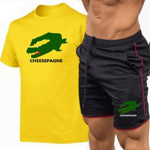 Été nouveaux hommes col rond marque imprimé T-shirt et short ensemble deux pièces, populaire imprimé décontracté mode à manches courtes vêtements de sport ensemble de jogging