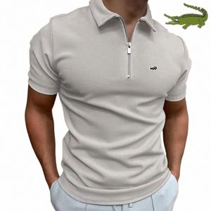 Zomer Nieuwe Mannen Korte Mouw Polo Shirt Casual Ademend Busin Fi Half Zip T-shirt Borduren Merk Herenkleding x9Li #