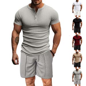 Zomer nieuwe heren sportelastisch t-shirt Amerikaanse mode Henry shirt casual korte mouwen shorts set voor mannen m514 46