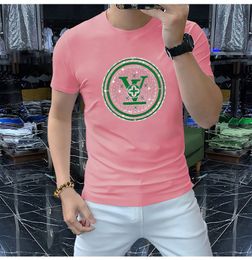 T-shirts masculinas de verão novas estilo europeu t-shirt de manga curta de algodão mercerizado diamante quente tendência de marca masculina impressão compassiva de meia manga