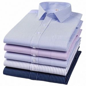 Verano Nuevos hombres Camisa a rayas de manga corta Blanco / Azul / Púrpura Fi Busin Trabajo social Formal Dr Tops h0Gf #
