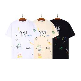 Été nouveaux hommes et femmes t-shirt 100% coton peint à la main encre graffiti lettres lâches à manches courtes col rond t-shirts surdimensionnés athleisure LA88745