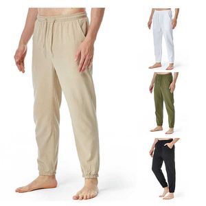 Pantalon d'été en chanvre fin pour hommes, décontracté, mode jeunesse, Simple, couleur unie, ample, pour la maison, nouvelle collection