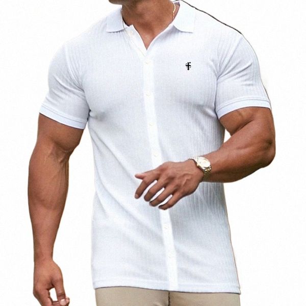 Été Nouveaux hommes Col rabattu POLO Cardigan Simple boutonnage Sports Casual T-shirt Loisirs de plein air Vacati manches courtes T3hq #