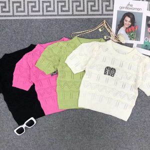 Miao – haut tricoté à manches courtes pour femmes, col rond, motif ondulé, coupe ajustée, Style à la mode, nouvelle collection été
