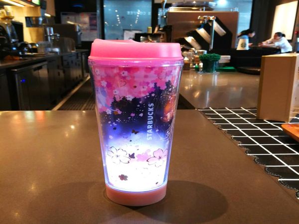 Été nouvelle tasse à café rose Sakura LED Luminescenc 12oz fleurs de cerisier volant à l'extérieur portable accompagnant cup4722403