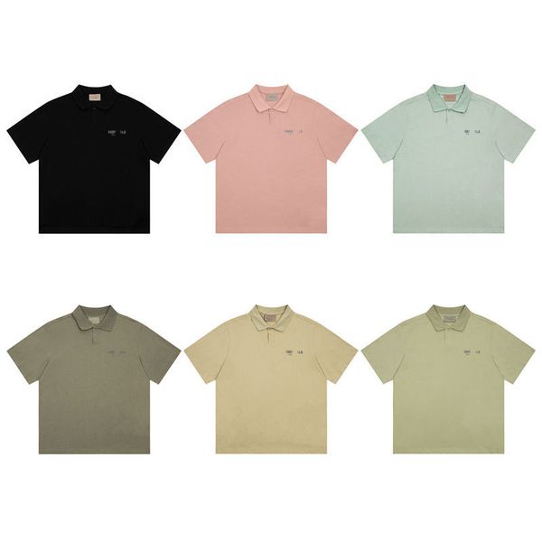 Nuevo producto de verano EssentialsTees Camiseta con estampado de letras reflectantes y cuello abatible para hombres y mujeres, polo deportivo informal, camiseta fina y holgada de manga corta