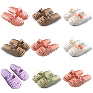 Summer Nuevas zapatillas de productos de productos Diseñador para mujeres zapatos de mujer verde rosa naranja baotou sandalias de lazo de lazo plano de fondo