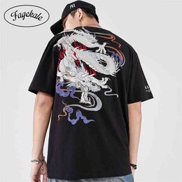Summer Nieuwe Retro T-shirt met korte mouwen Mannelijke Straat Hip-Hop High Street Tide Merk Chinees Dragon Borduurwerk Losse Tij 210322