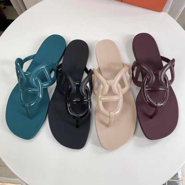 Nuevas sandalias de verano, sandalias con cadena de nariz de cerdo, zapatillas, zapatos de gelatina de fondo plano, zapatos de playa antideslizantes, zapatillas informales en espiga, albaricoque