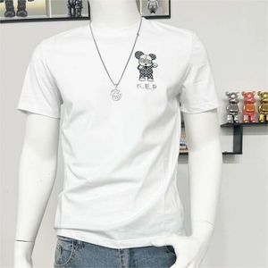 Zomer nieuw T-shirt met korte mouwen, heren slim fit Letter Bear Hot Diamond high-end Europees gemerceriseerd katoen casual T-shirt met ronde hals