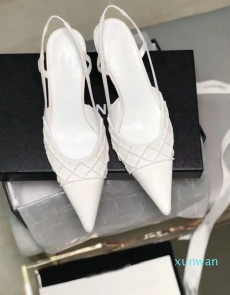 Verano nuevos tacones altos de seda, tacones con cuentas, banquete, zapatos de novia, talla, 2 colores, tacones de 6,5 cm, con caja y bolsa para el polvo