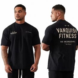 Summer New Sports Fitn Cott T-shirt surdimensionné vintage pour hommes Col ras du cou à manches courtes Joggers Gym Running Training T-shirts B1yW #