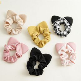 Zomer nieuwe stijl schattige eenvoudige kattenoor elastische haar scrunchies voor zoete meisjesrooster grote darm scrunchie haaraccessoires