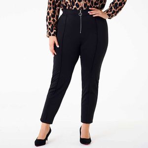 Zomer nieuwe stijl vrouwen All-match rits decoratie stretch effen kleur plus size vrouwen bijgesneden broek Q0801