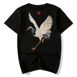 Zomer nieuwe tij merk Chinese stijl retro nationale wind katoen half mouwen borduren kraan korte mouwen T-shirt mannelijke loose318f