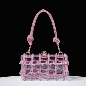 Sac à main tissé Transparent pour femmes, boîte en acrylique tendance, petit sac à main carré sous les bras pour dîner, nouvelle collection été 2024