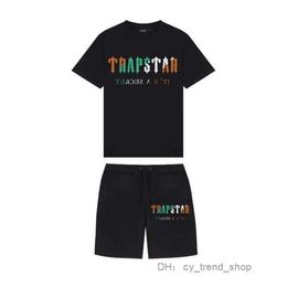 Summer New Trapstar London Shooter T-shirt à manches courtes Costume Chenille Décodage Black Ice Flavor 2.0 T-shirt à col rond pour hommes Shorts 48