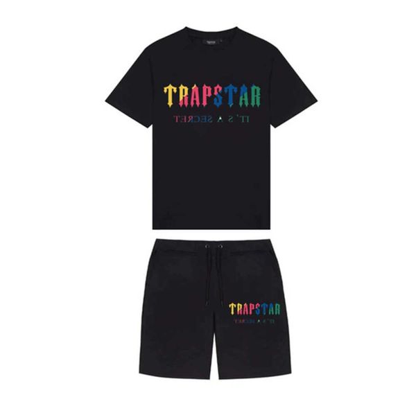 Été nouveau Trapstar London shooter t-shirt à manches courtes costume chenille décodage saveur de glace noire 2.0 T-shirt à col rond pour hommes short design classique 80ess